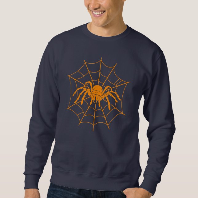 Spooky Halloween Scary Orange Spider Web Sweatshirt (Front)