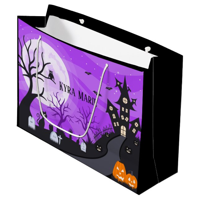 spooky Halloween scene add name Large Gift Bag (Front Angled)