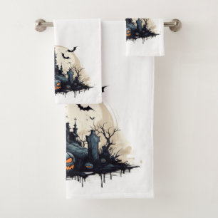 Spooky Halloween Scene Bath Towel Set