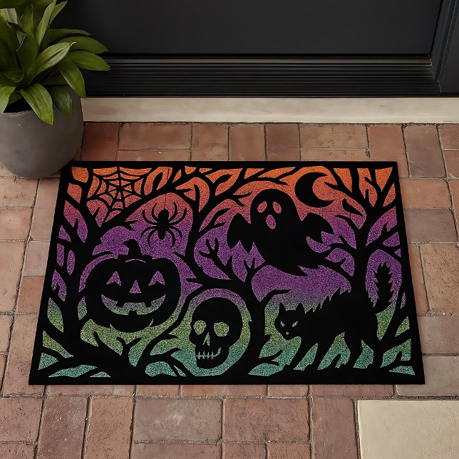 Spooky Halloween Scene Doormat Ghost, Black Cat, Fiber Doormat (Creator Uploaded)