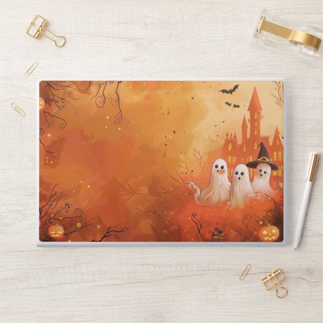 Spooky Halloween Scene Ghosts and Haunted House HP Laptop Skin (Desk)