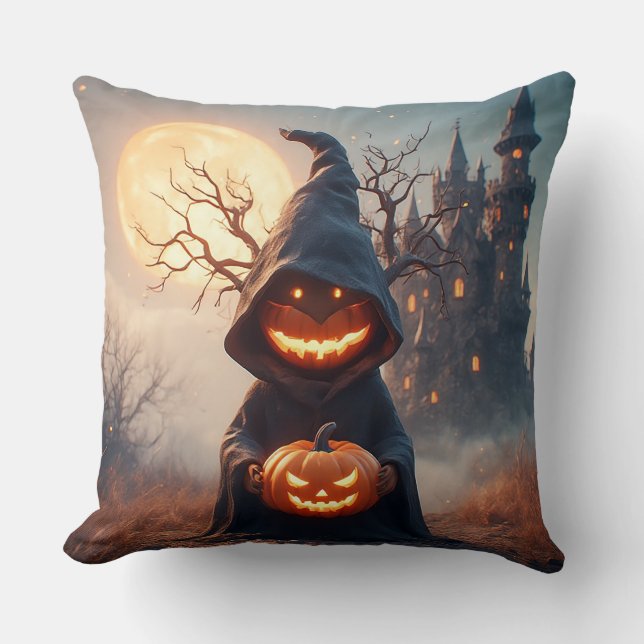 Spooky Halloween Setting Throw Pillow (Front)