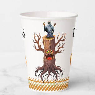 Spooky Halloween Shaman On Tree Stump Paper Cups