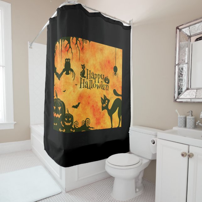 Spooky Halloween Shower Curtain Decor  (In Situ)