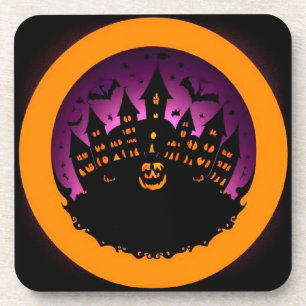 Spooky Halloween Silhouette Of A Haunted Castle Beverage Coaster