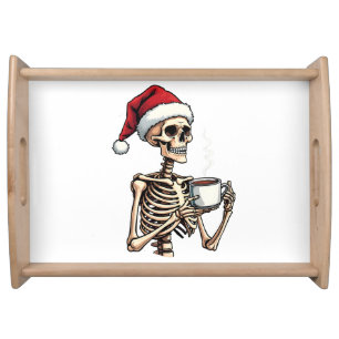 Spooky Halloween Sipping Coffee Christmas Santa Serving Tray
