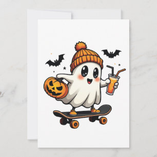 Spooky Halloween Skating Pumpkin Spice Ghost Fall Invitation