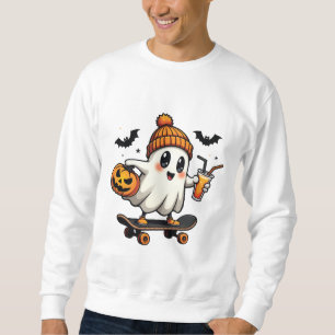 Spooky Halloween Skating Pumpkin Spice Ghost Fall Sweatshirt