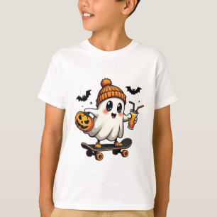 Spooky Halloween Skating Pumpkin Spice Ghost Fall T-Shirt