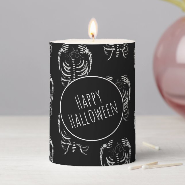 Spooky Halloween Skeleton Bones Pattern  Pillar Candle (In Situ)