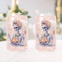 Spooky Halloween Skeleton Drinkware Set Can Glass