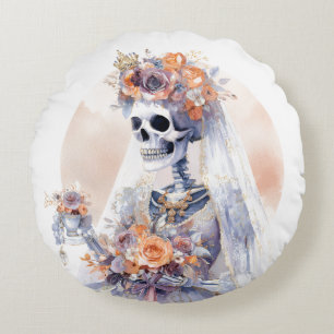 Spooky Halloween Skeleton Round Pillow