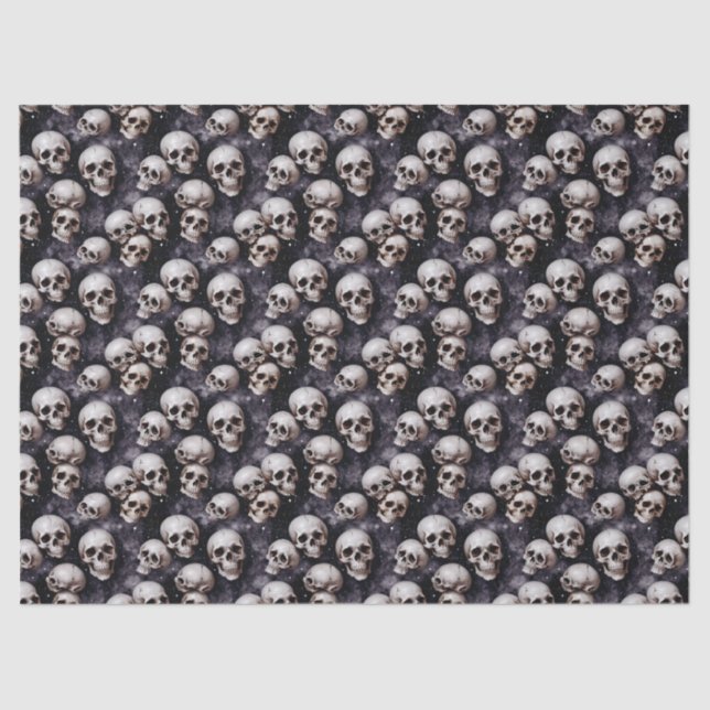 Spooky Halloween Skulls on a Galaxy Background Tissue Paper (Front)