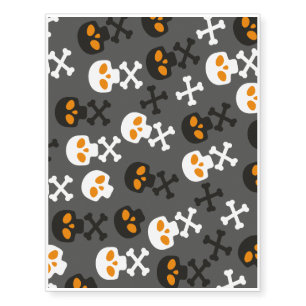 Spooky Halloween Skulls Pattern on Grey Temporary Tattoos