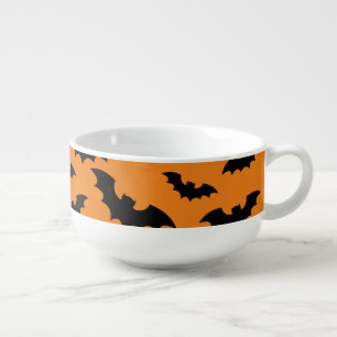 Spooky Halloween soup bowl with black bats