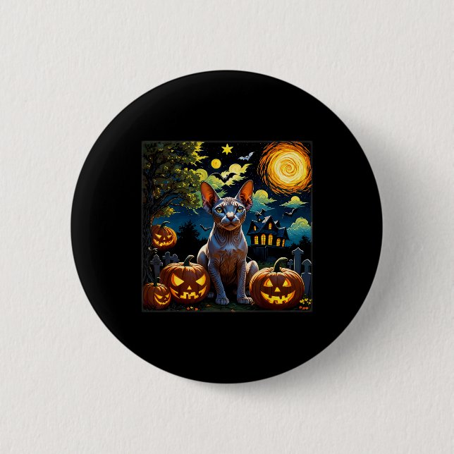 Spooky Halloween Sphynx Starry Night  Button (Front)