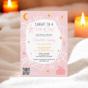 Spooky Halloween Spider web cute pink baby shower Invitation