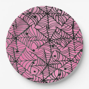 Spooky Halloween Spider Webs on Pink Paper Plates