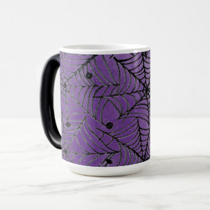 Spooky Halloween Spider Webs on Purple Color Morph Mug