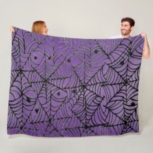 Spooky Halloween Spider Webs on Purple Fleece Blanket
