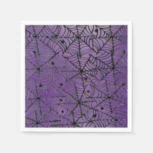 Spooky Halloween Spider Webs on Purple Napkins