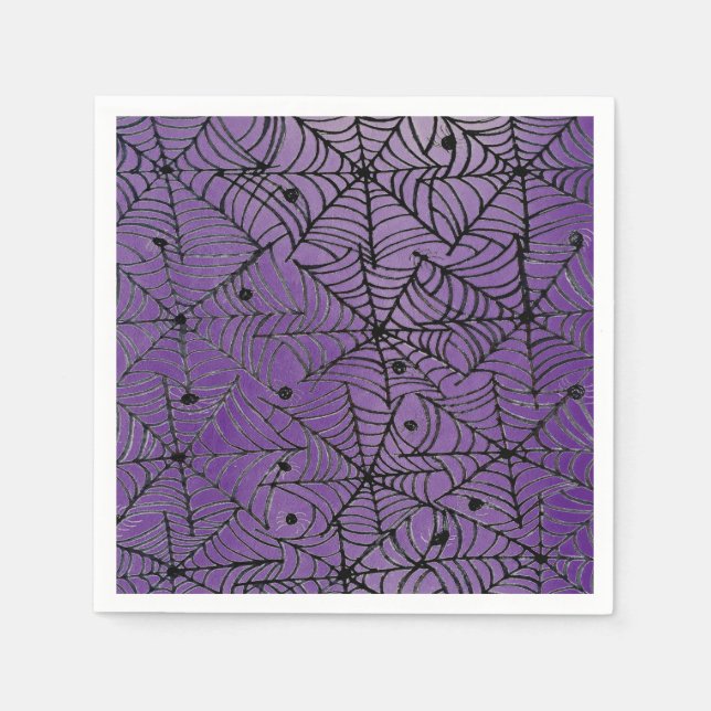 Spooky Halloween Spider Webs on Purple Napkins (Front)