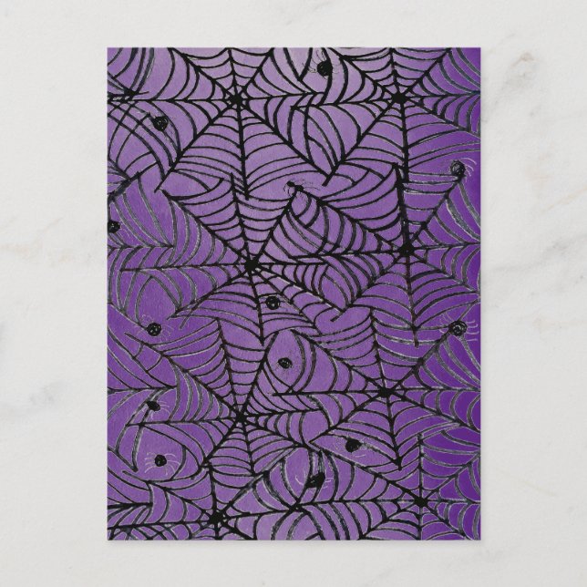 Spooky Halloween Spider Webs on Purple Postcard (Front)
