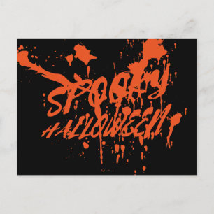 Spooky Halloween Splash Retro Red Orange Horror Announcement Postcard