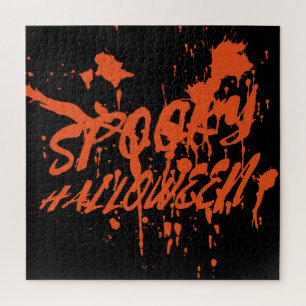 Spooky Halloween Splash Retro Red Orange Horror Jigsaw Puzzle