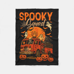 Spooky Halloween Squad Skeleton Driving Firetruck  Fleece Blanket