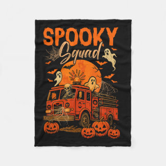 Spooky Halloween Squad Skeleton Driving Firetruck Fleece Blanket