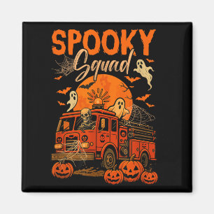 Spooky Halloween Squad Skeleton Driving Firetruck Magnet
