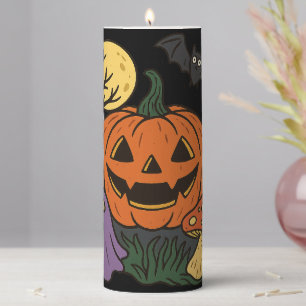 Spooky Halloween Sticker Pillar Candle