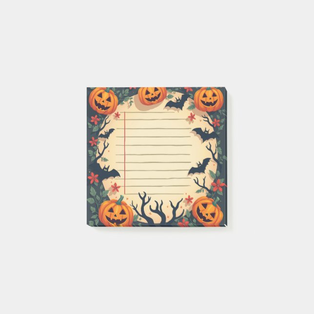 Spooky Halloween Sticky Notes with Pumpkins&Bats (Front)