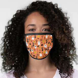 Spooky Halloween symbols classic colors pattern Face Mask