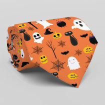 Spooky Halloween symbols classic colors pattern Neck Tie