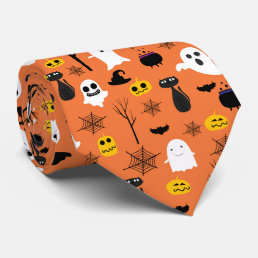 Spooky Halloween symbols classic colors pattern Neck Tie