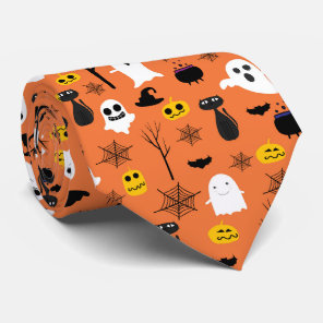 Spooky Halloween symbols classic colors pattern Neck Tie