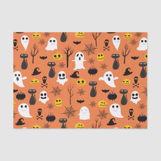 Spooky Halloween symbols classic colors pattern Tissue Paper (Front)