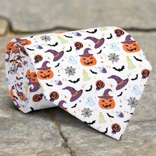 Spooky Halloween Symbols Funny Icons Pattern Neck Tie