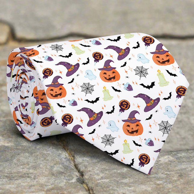 Spooky Halloween Symbols Funny Icons Pattern Neck Tie (Creator Uploaded)