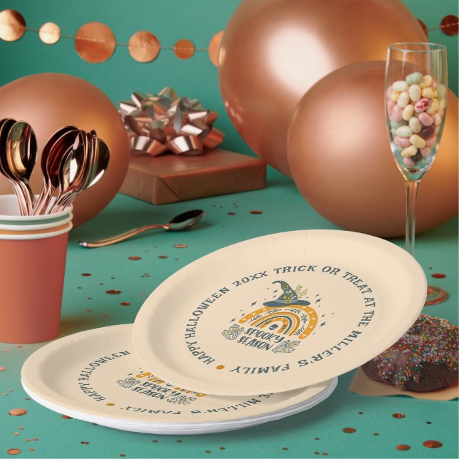 Spooky Halloween symbols pattern Paper Plates (Multi)