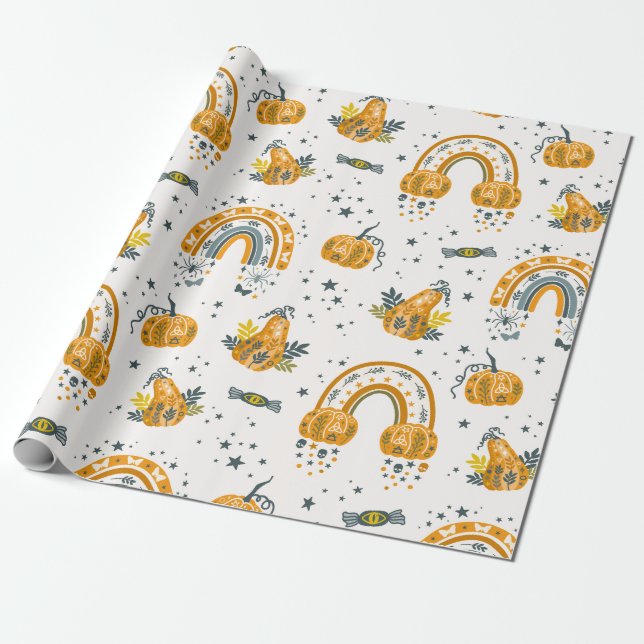 Spooky Halloween symbols pattern Wrapping Paper (Unrolled)
