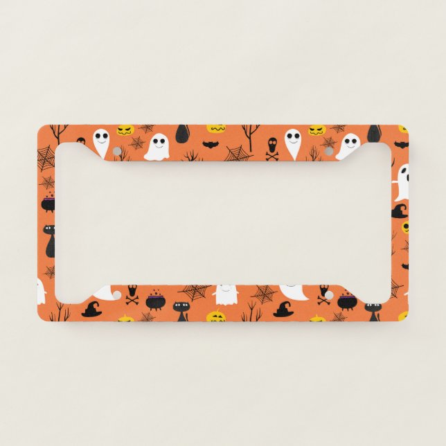 Spooky Halloween symbols seamless pattern License Plate Frame (Front)