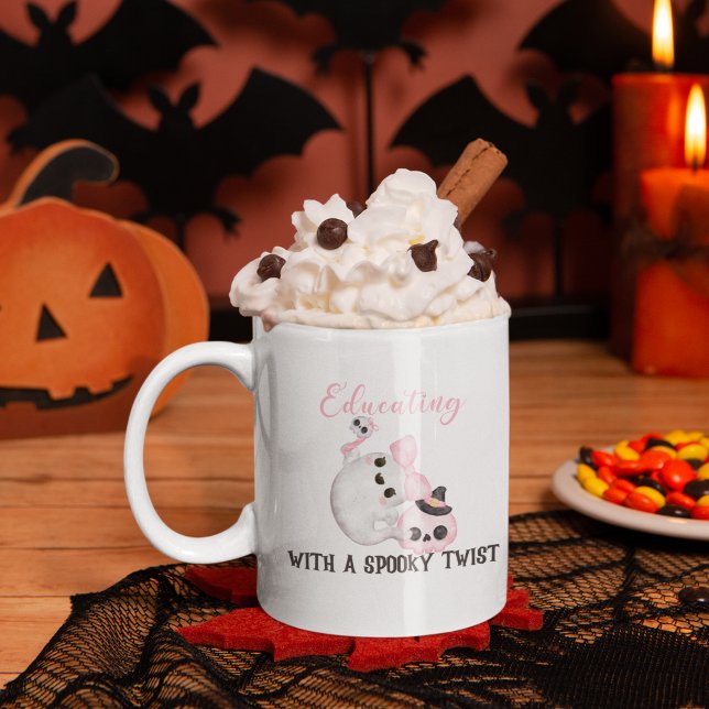 Spooky Halloween Teacher Two-Tone Coffee Mug (Spooky Halloween Teacher Two-Tone Coffee Mug
🎃👻 Bewitching You with Knowledge - The Halloween Teac)