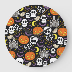 Spooky Halloween: Themed Background Design. Large Clock