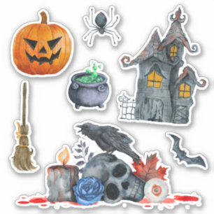 Spooky Halloween themed watercolour hand drawn Sticker