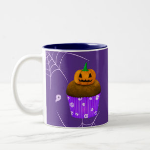 Spooky Halloween Treats Ghost and Pumpkin Cupcake Two-Tone Coffee Mug