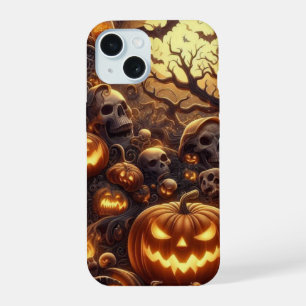 Spooky Halloween Tree bats skulls pumpkin ghost iPhone 15 Case