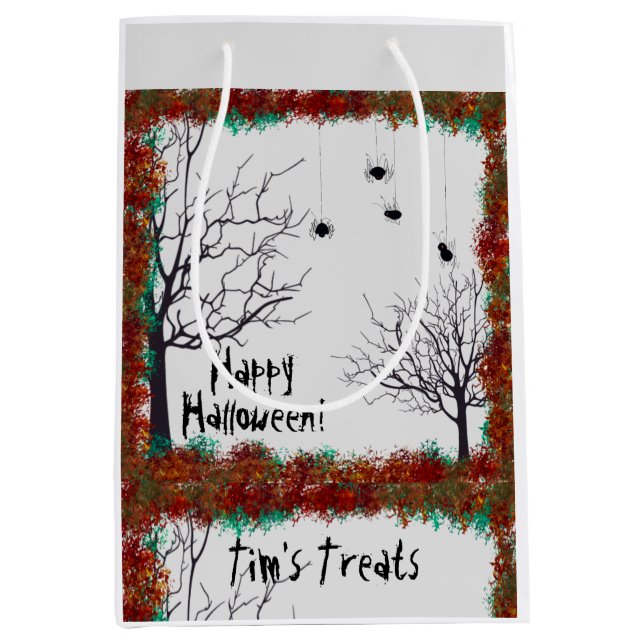Spooky Halloween Trees Foliage Border Personalize Medium Gift Bag (Front)